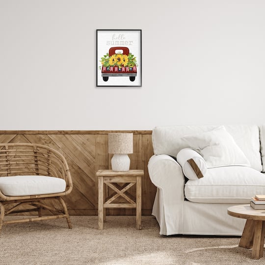 Stupell Industries Hello Summer Quote Sunflower Flower Patriotic Truck Framed Giclee Art